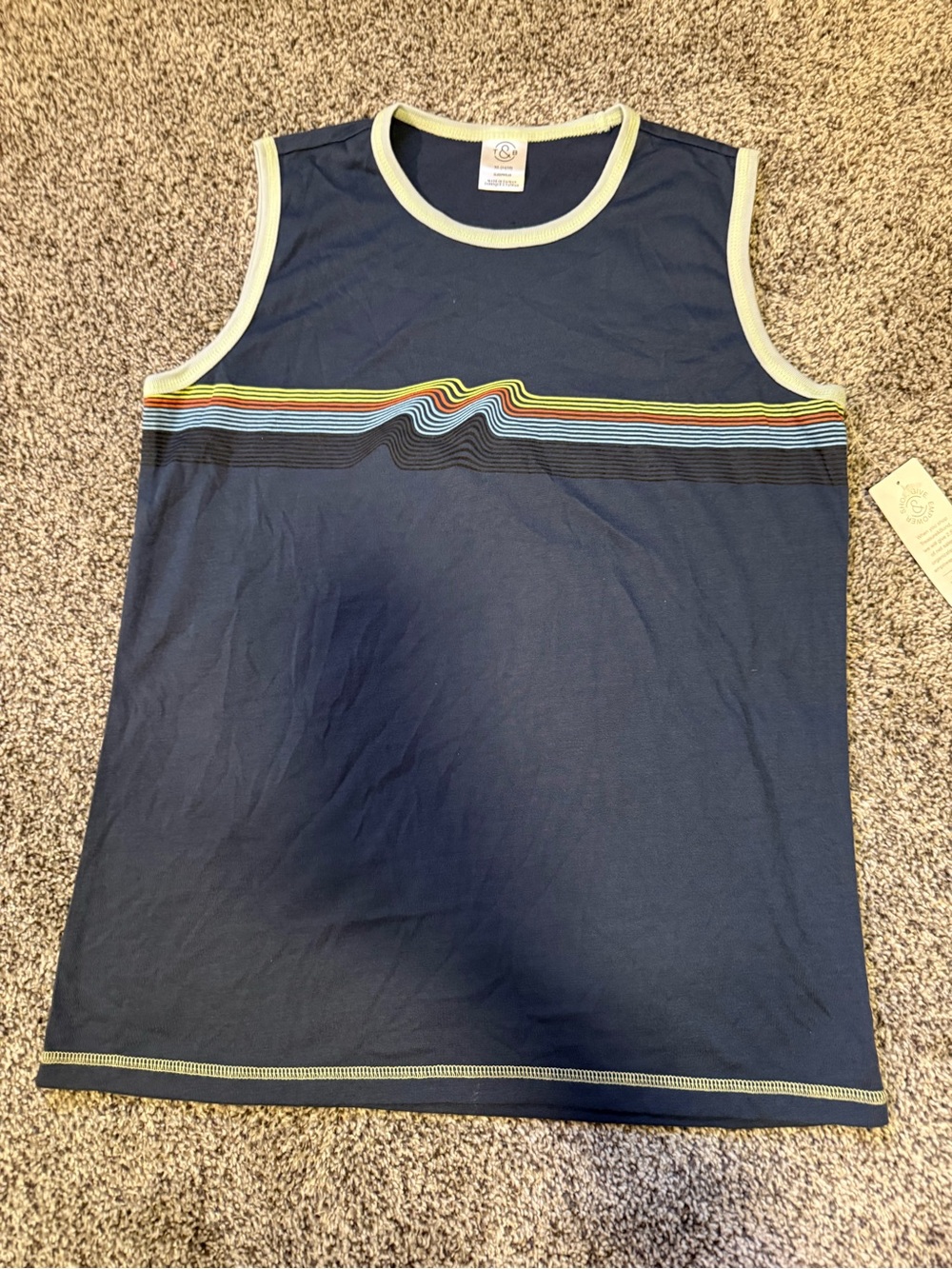 Navy Stripe Accent Tank with Rainbow Band